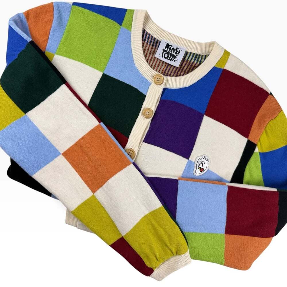 Kina & Tam The Cubis Cardigan Colorblock 100% Cotton Sweater XL